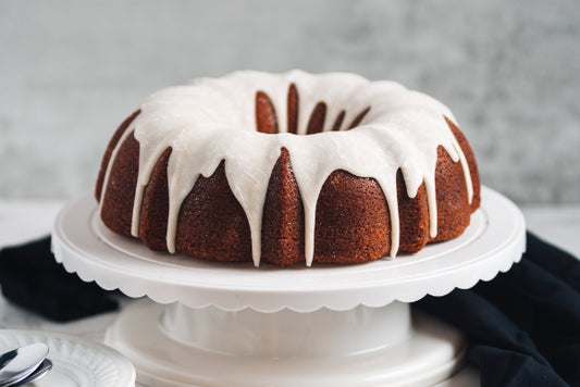 “Almond” Pound Cake with White Chocolate Ganache
