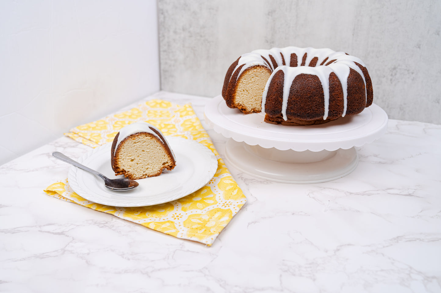 “Almond” Pound Cake with White Chocolate Ganache